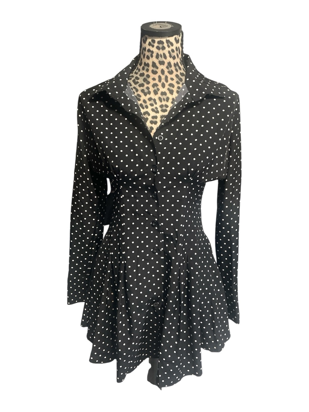 CBR Black Polka Dot Long Sleeve Fit-and-Flare Dress